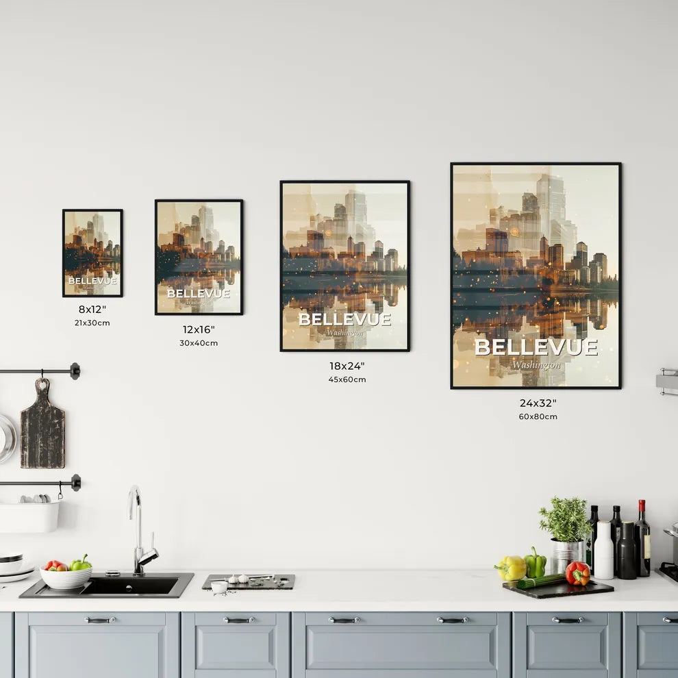Bellevue Skyline Panorama Art Composite Beige Background Office Art