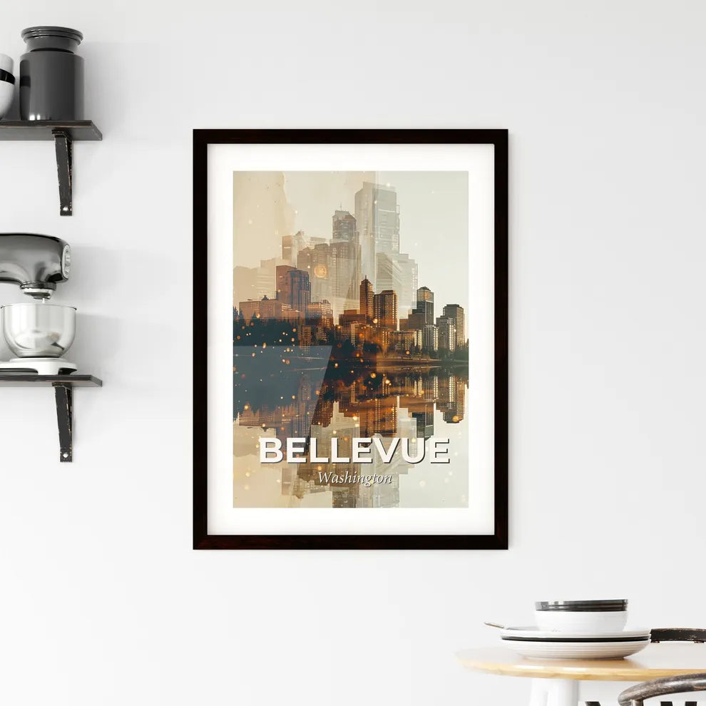 Bellevue Skyline Panorama Art Composite Beige Background Framed Print