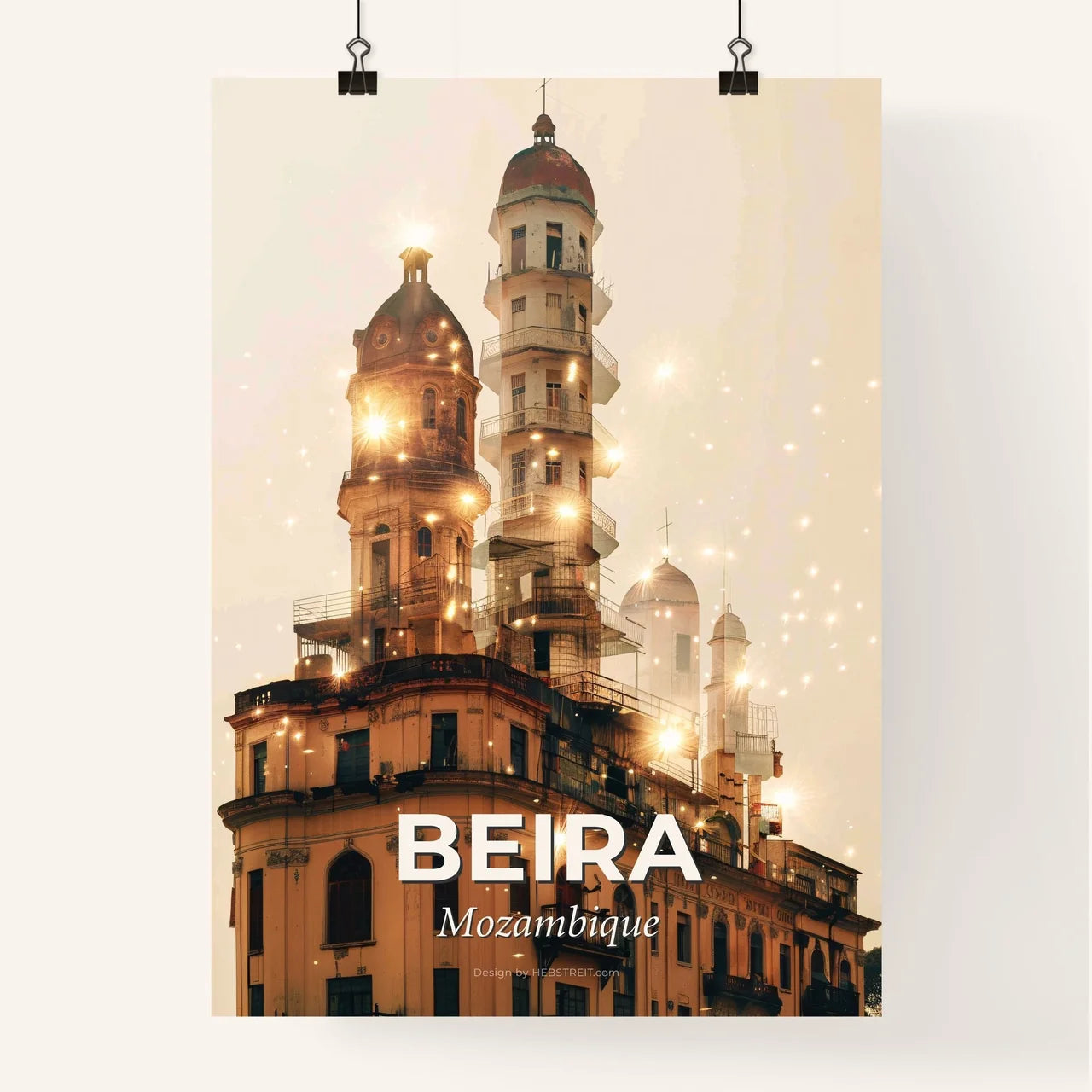 Beira Mozambique Skyline Art Vivid Pastel Colors Poster