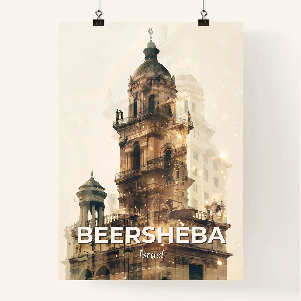 Beersheba Skyline Double Exposure Art Poster