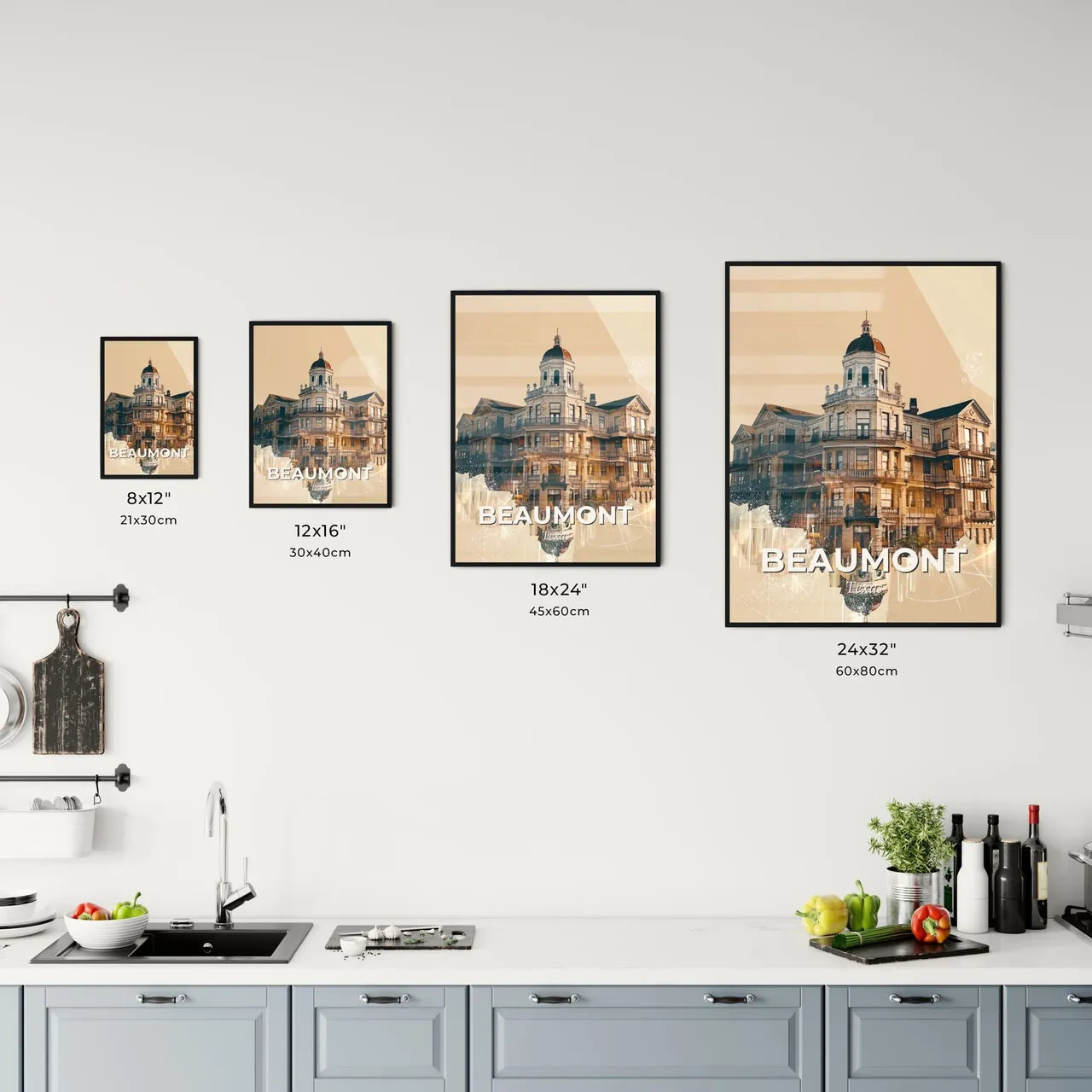 Beaumont Cityscape Skyline Bright Beige Poster Office Art
