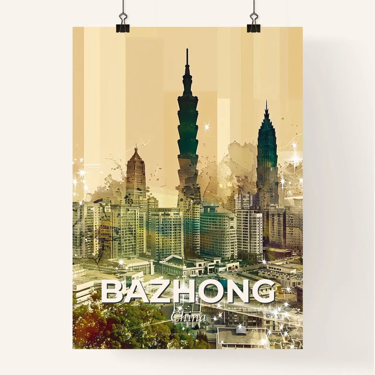 Bazhong Skyline Double Exposure Art Poster Poster