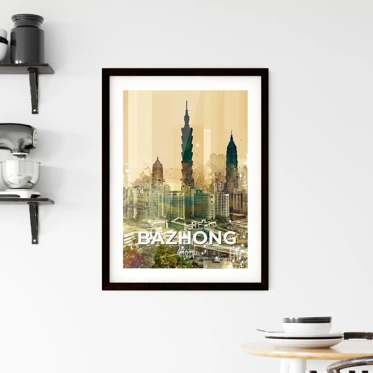 Bazhong Skyline Double Exposure Art Poster Framed Print