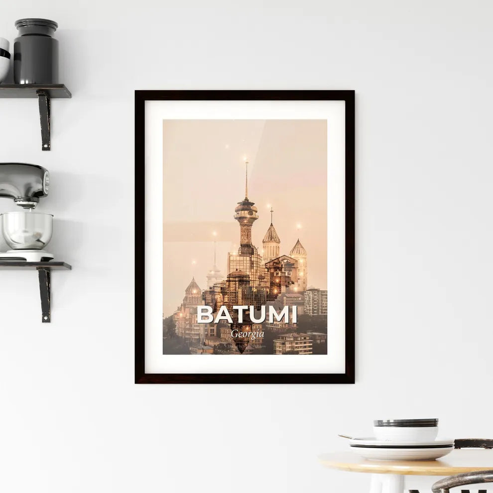 Batumi Skyline Double Exposure Composite City Art Framed Print