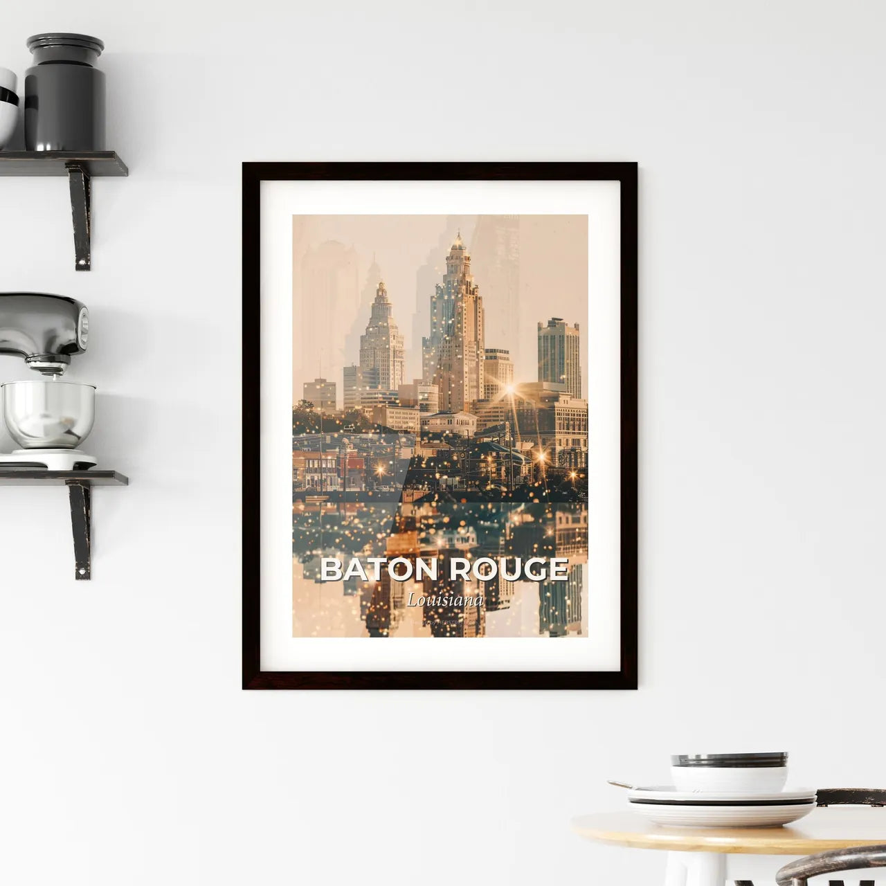 Baton Rouge City Skyline Art Poster Framed Print