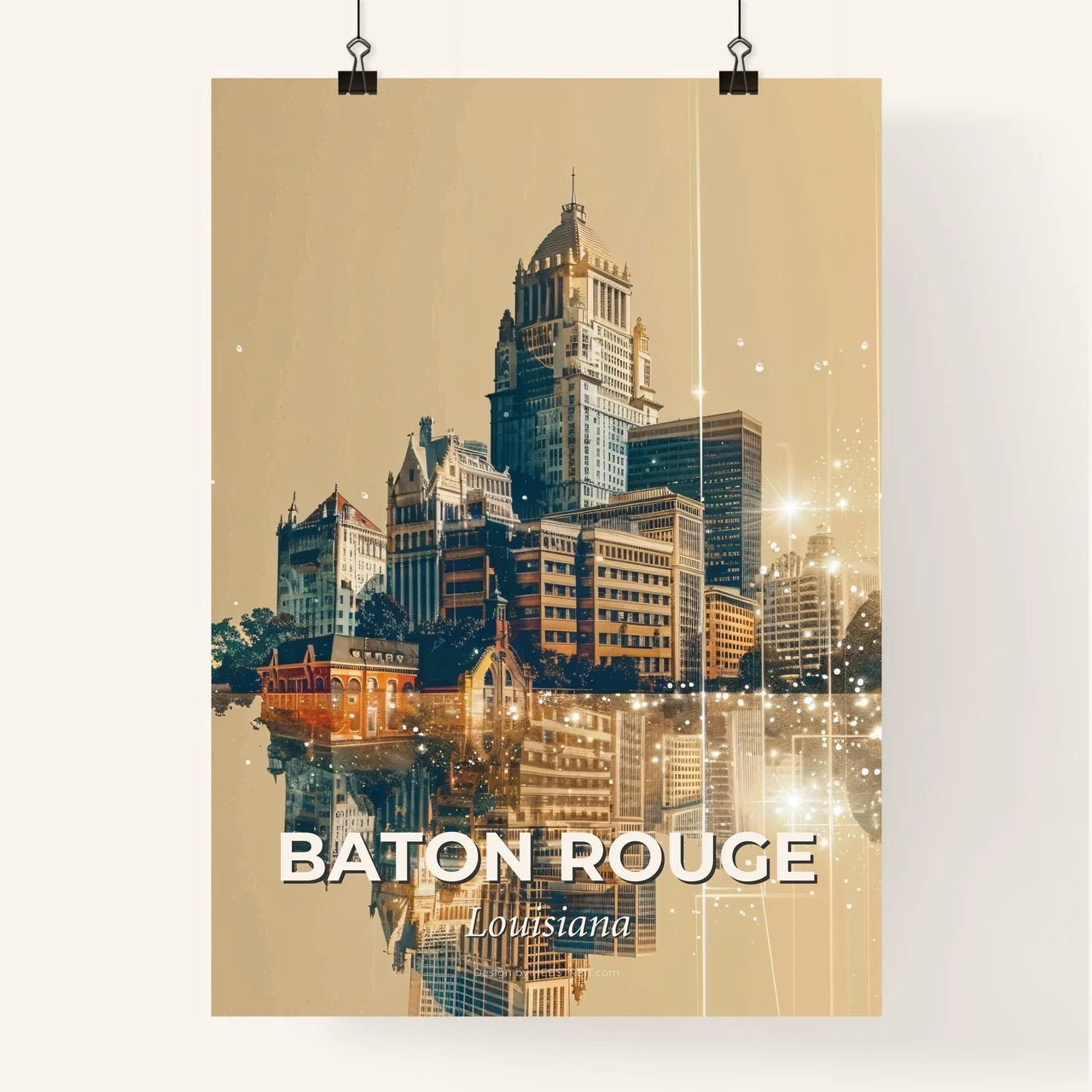 Baton Rouge Skyline City Lights Sparkles Poster Poster
