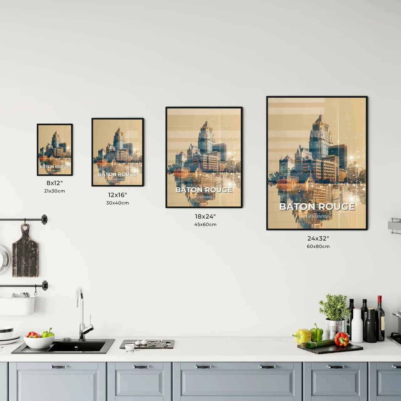 Baton Rouge Skyline City Lights Sparkles Poster Office Art