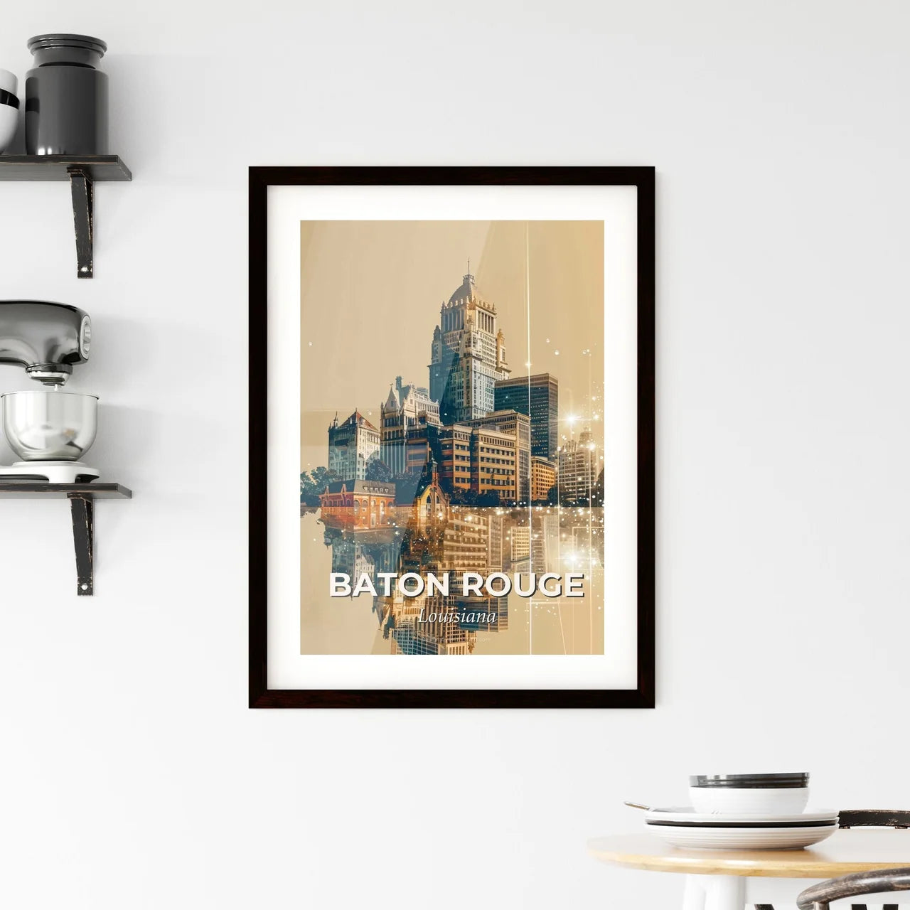 Baton Rouge Skyline City Lights Sparkles Poster Framed Print
