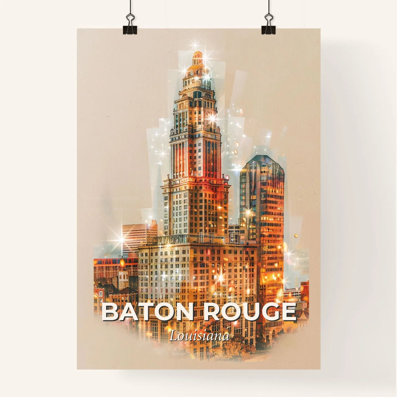 Baton Rouge Skyline Composite Art: Beige Paper Sparkle Poster