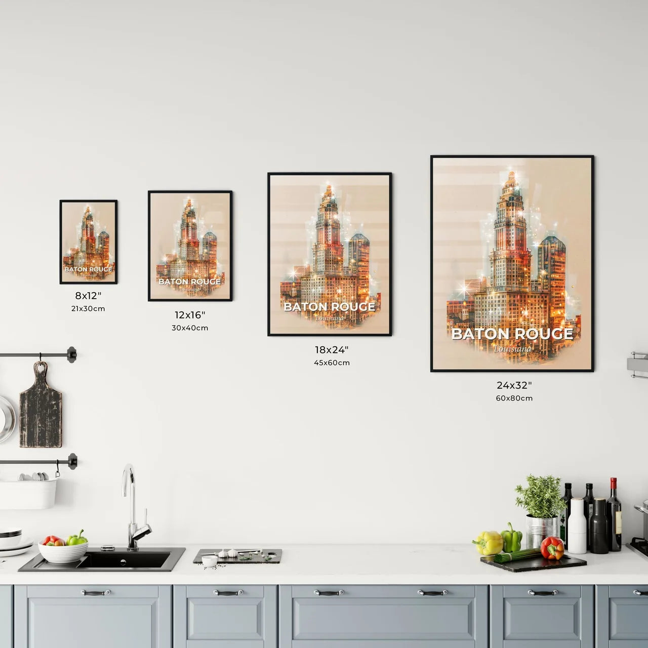 Baton Rouge Skyline Composite Art: Beige Paper Sparkle Office Art