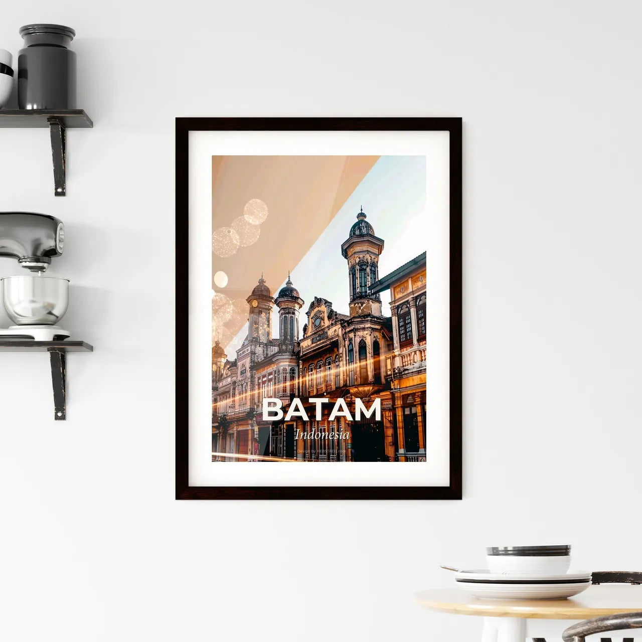 Batam Skyline Double Exposure Art Poster Framed Print