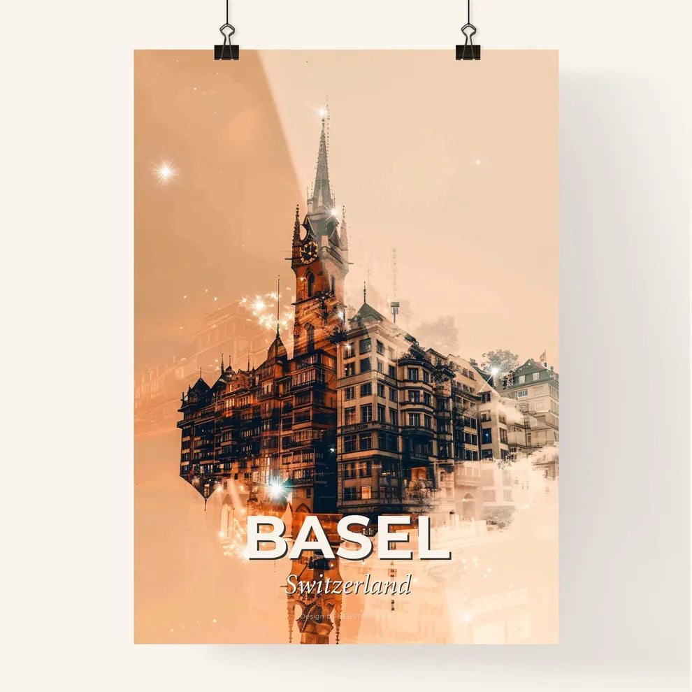 Basel: Double Exposure Dreamy Skyline Art Poster