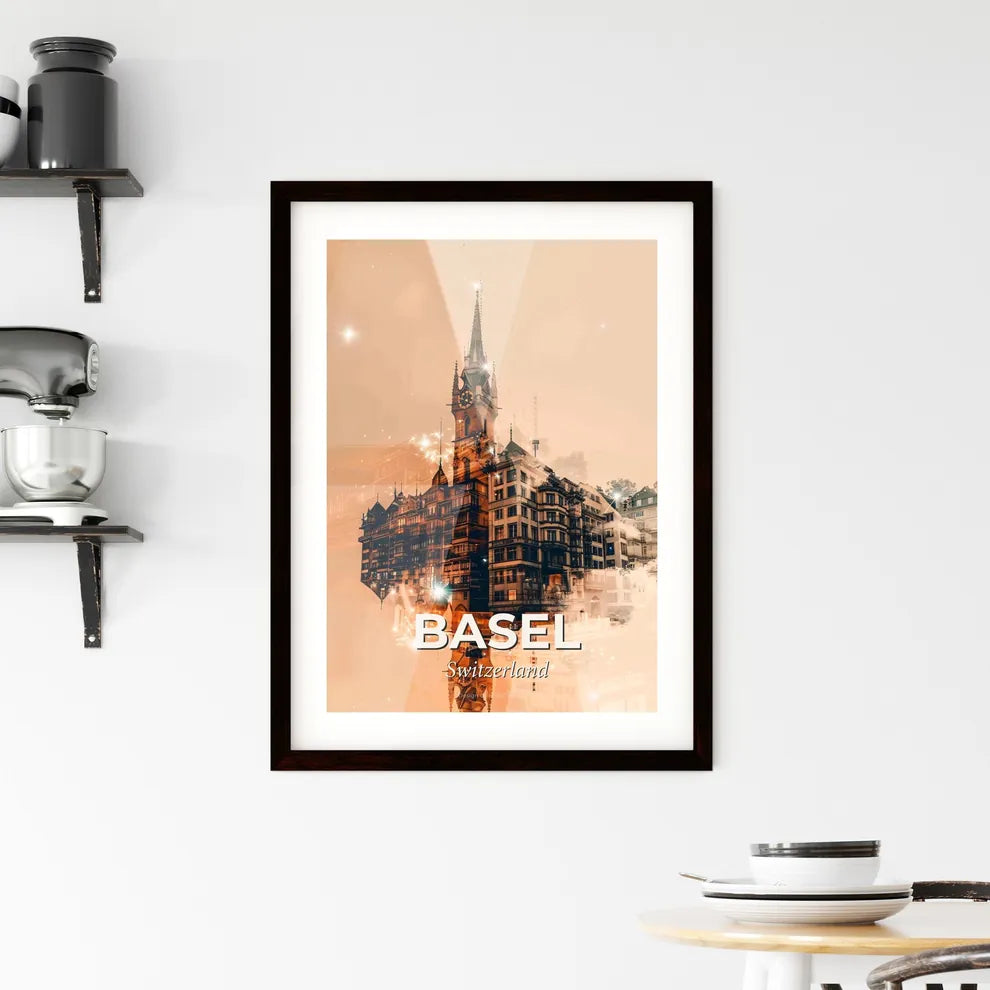 Basel: Double Exposure Dreamy Skyline Art Framed Print