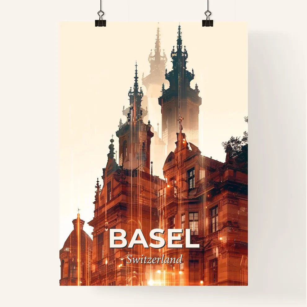 Basel City Skyline Art Deco Poster Poster