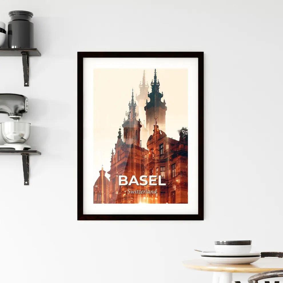 Basel City Skyline Art Deco Poster Framed Print