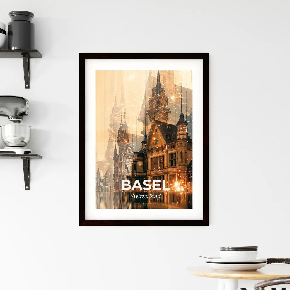 Basel: City Skyline Art in Double Exposure Framed Print