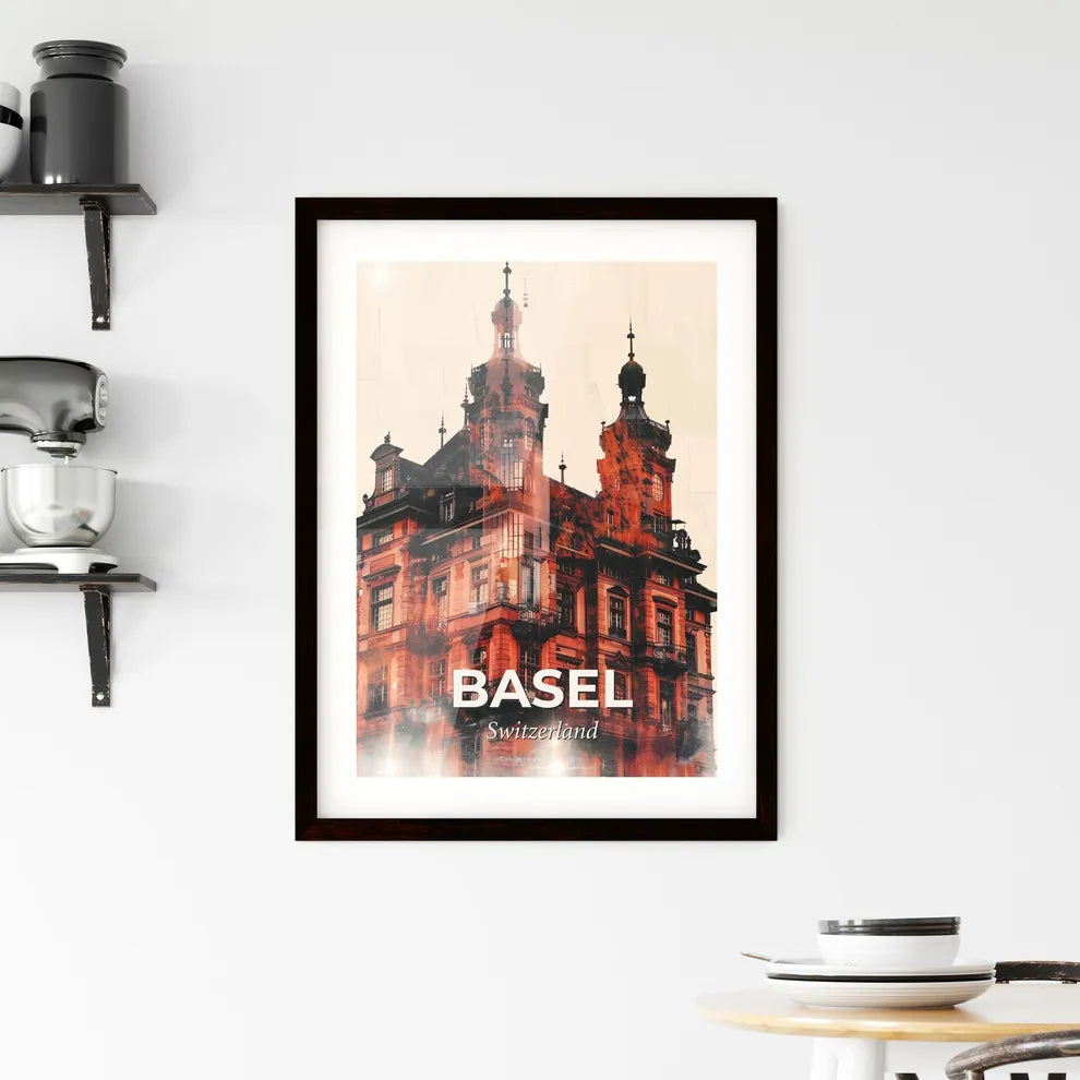 Basel City Skyline Iconic Double Exposure Poster Framed Print