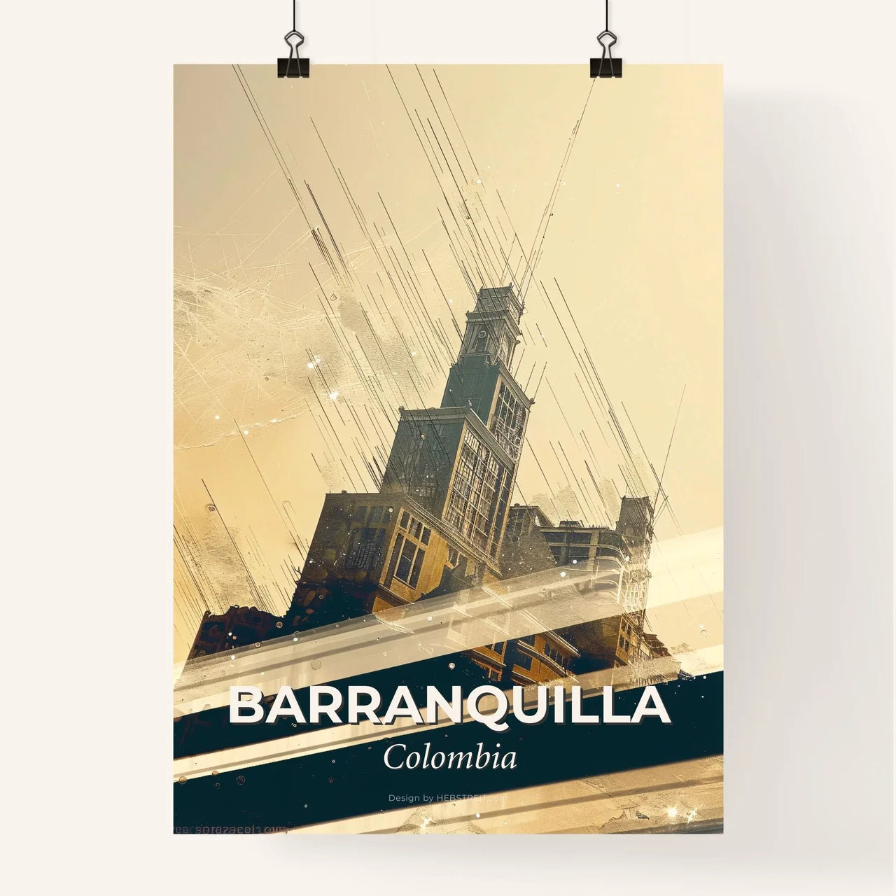 Barranquilla Skyline Art Print with Local Icons Poster