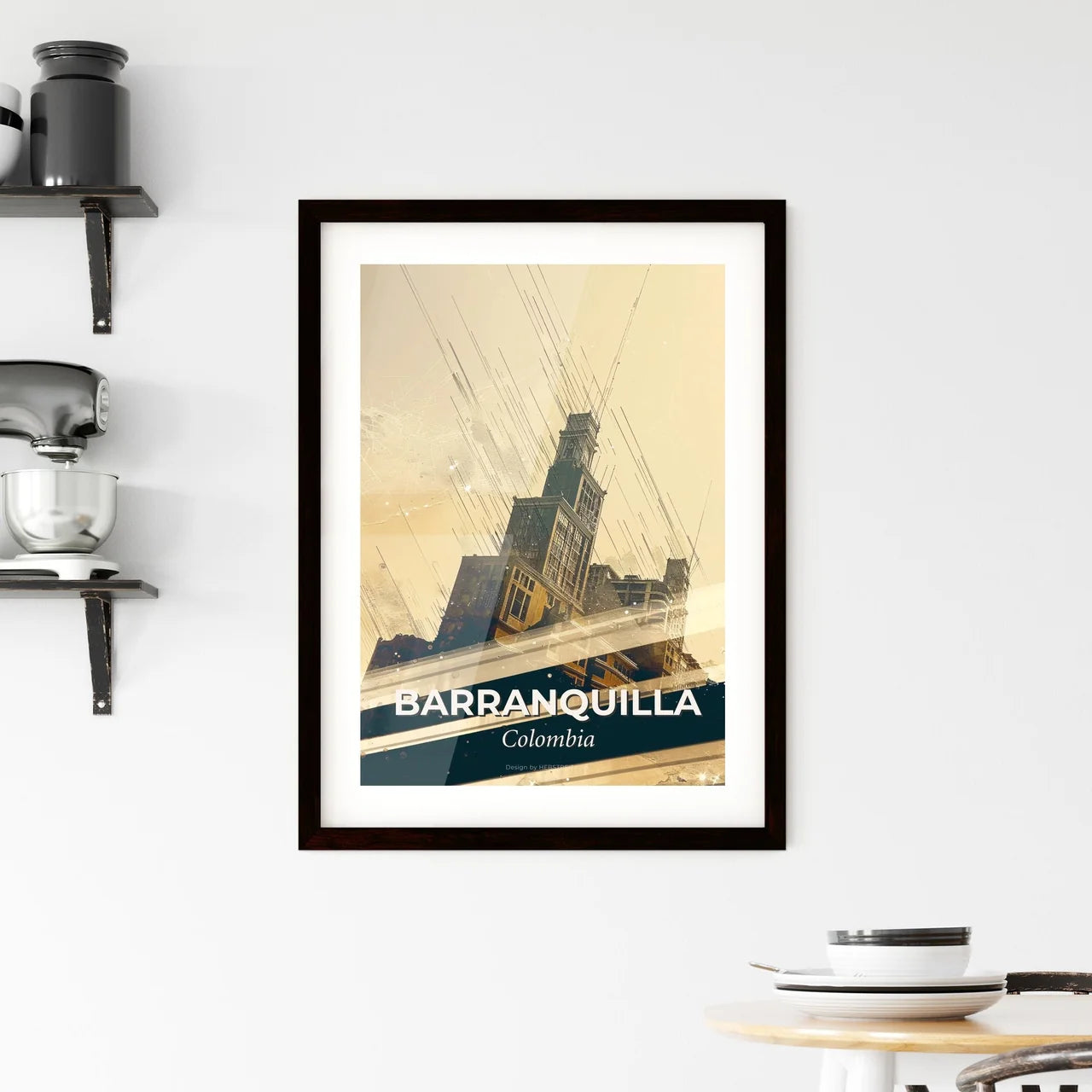 Barranquilla Skyline Art Print with Local Icons Framed Print