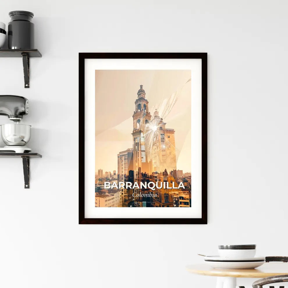 Barranquilla City Lights Skyline Art Poster Framed Print