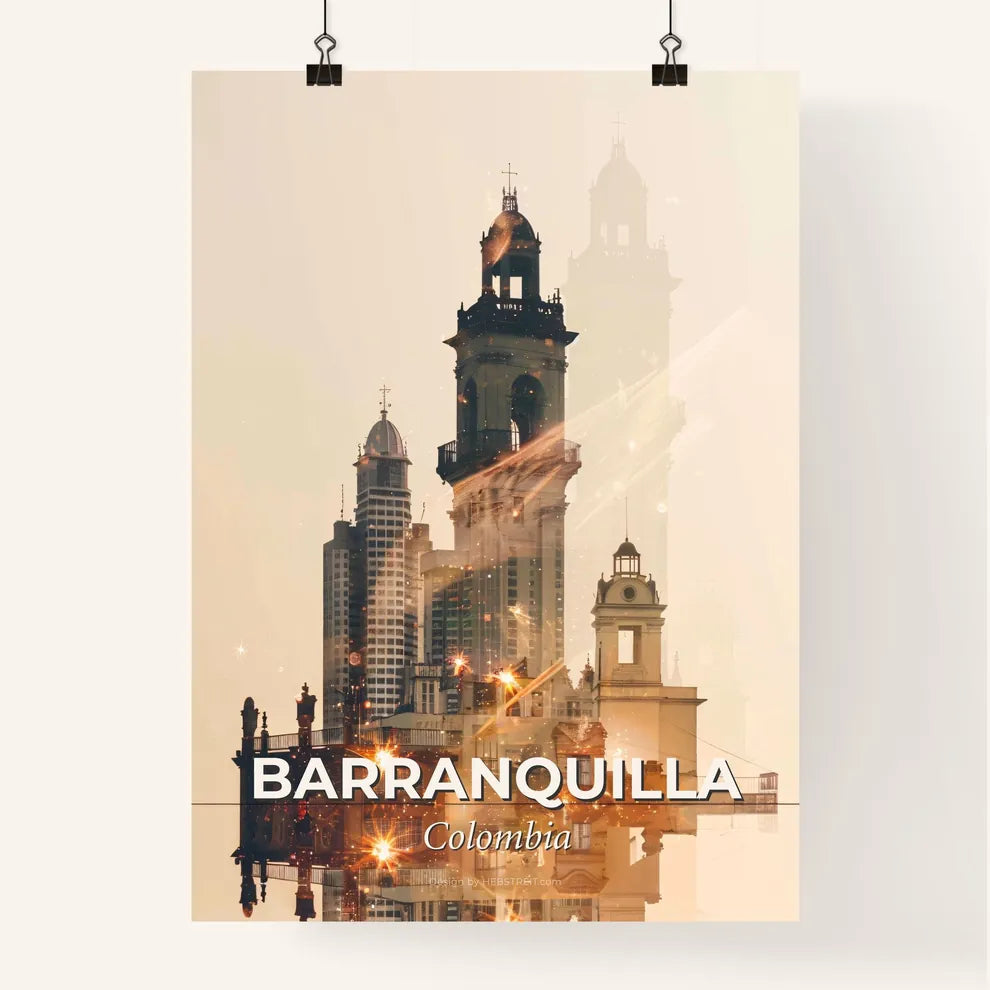 Barranquilla City Skyline Retro Art Poster