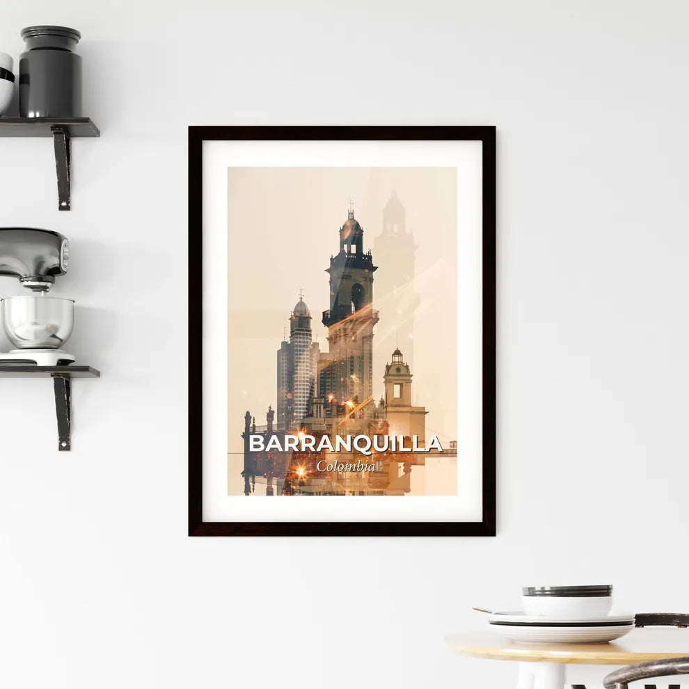 Barranquilla City Skyline Retro Art Framed Print