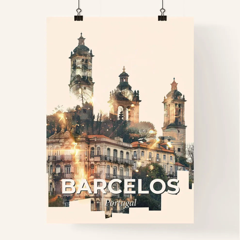 Barcelos: Local Icons in Bright Double Exposure Skyline Poster
