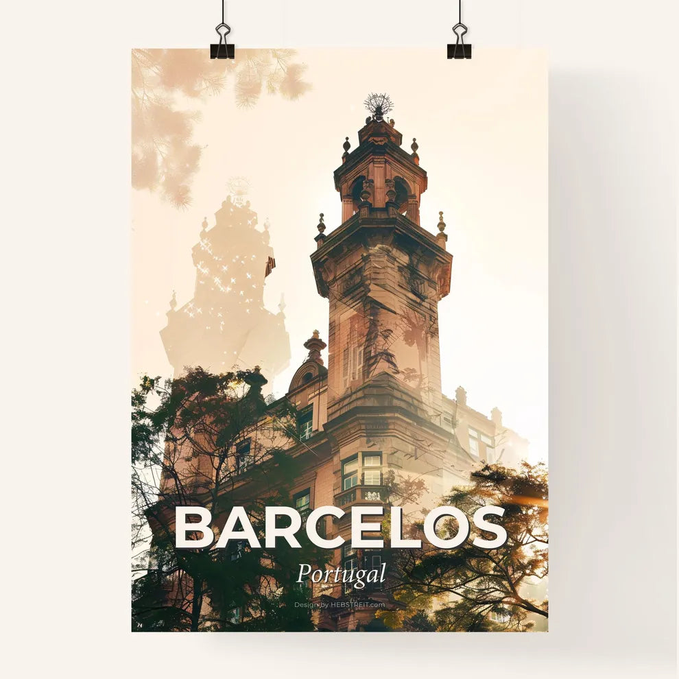 Barcelos Skyline Art Print: Local Icons and Sparkles Poster