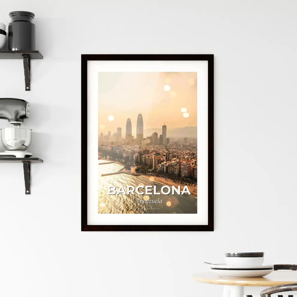 Barcelona Skyline Mosaic Art Poster Framed Print