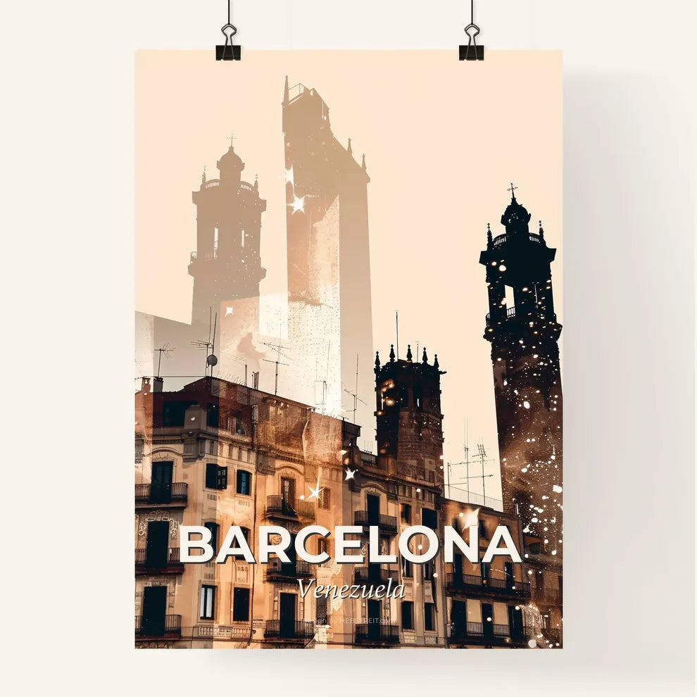 Barcelona Skyline Double Exposure Art Poster Poster