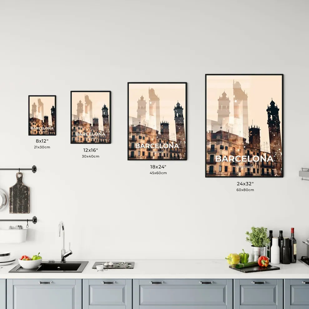 Barcelona Skyline Double Exposure Art Poster Office Art