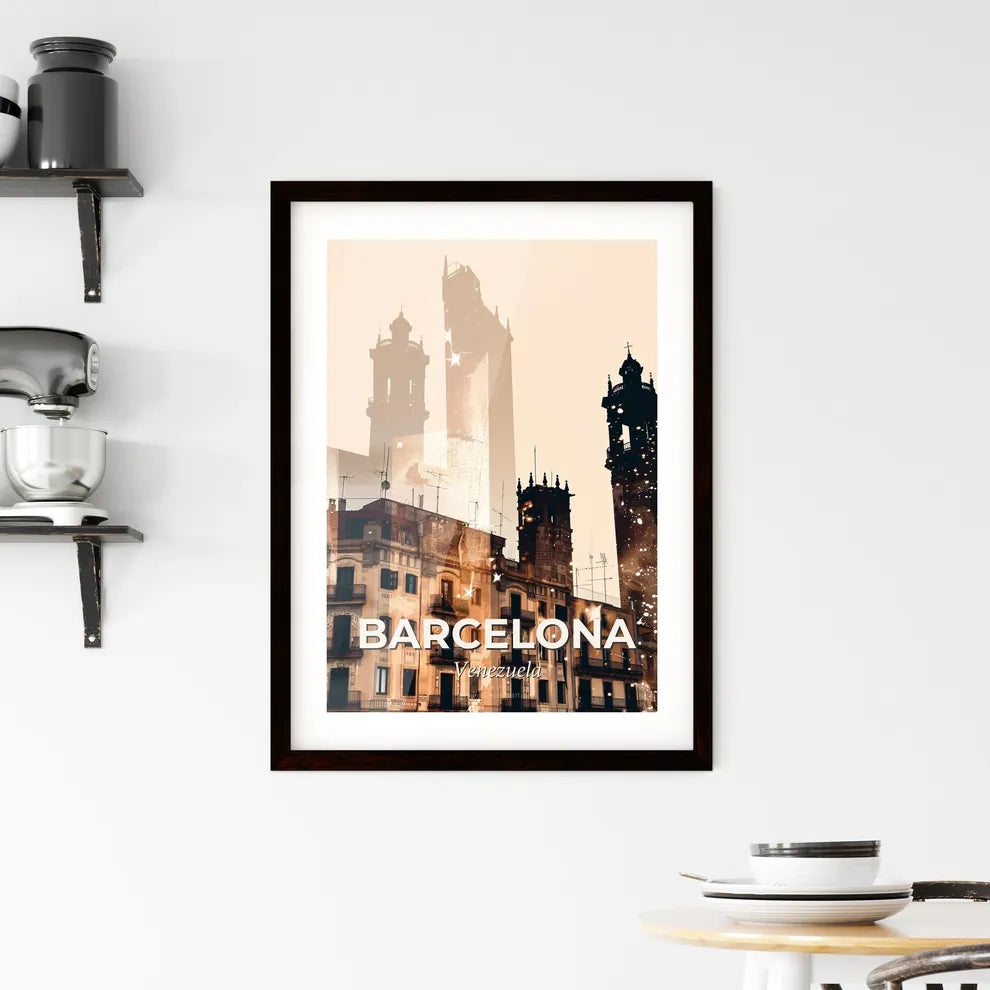 Barcelona Skyline Double Exposure Art Poster Framed Print