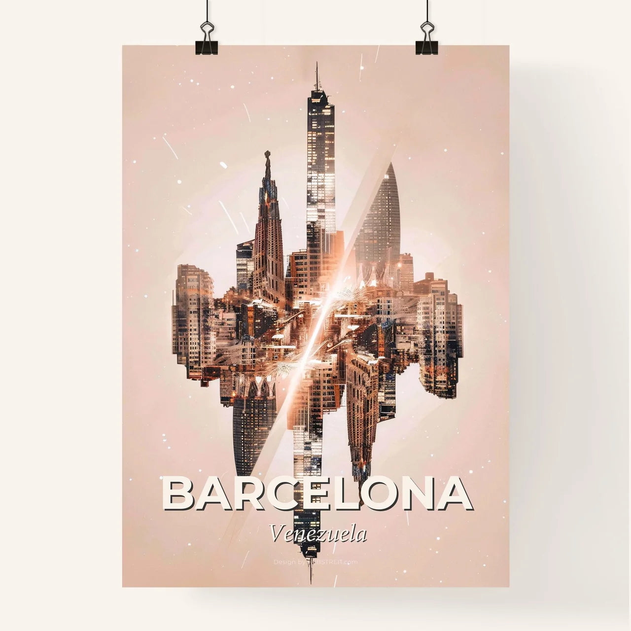 Barcelona, Venezuela: City Skyline Art in Double Exposure Poster