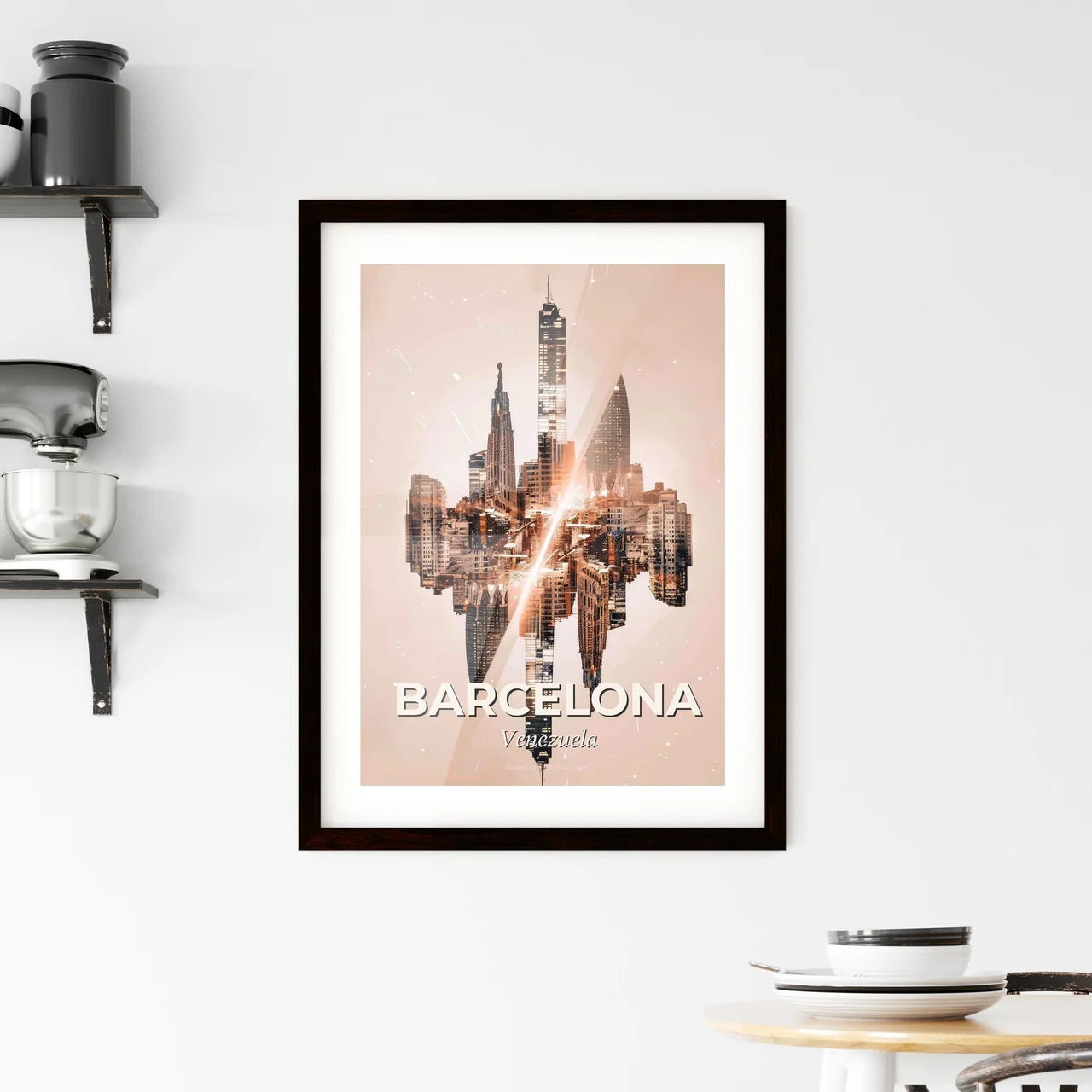 Barcelona, Venezuela: City Skyline Art in Double Exposure Framed Print