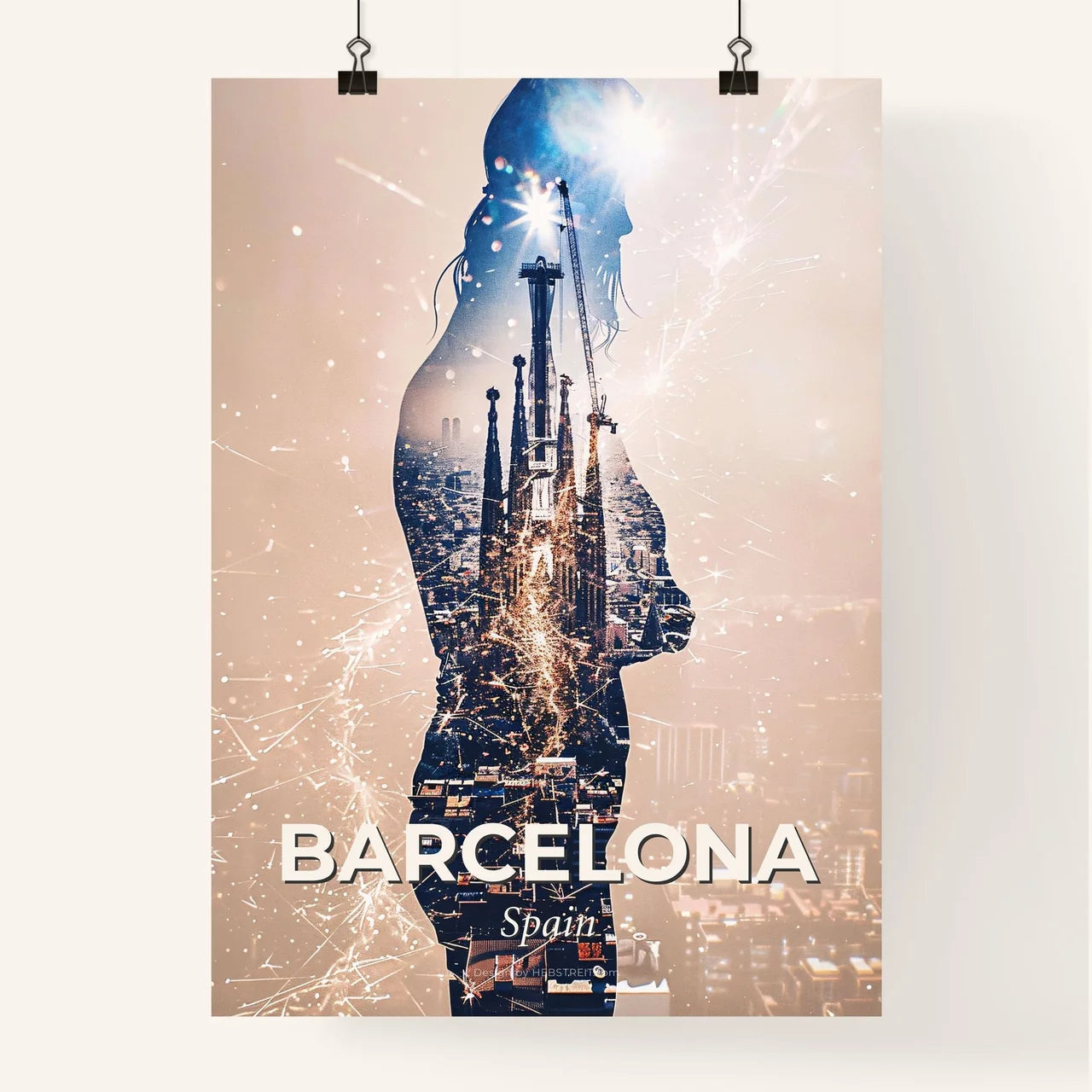 Barcelona Skyline Double Exposure Cityscape Poster Poster