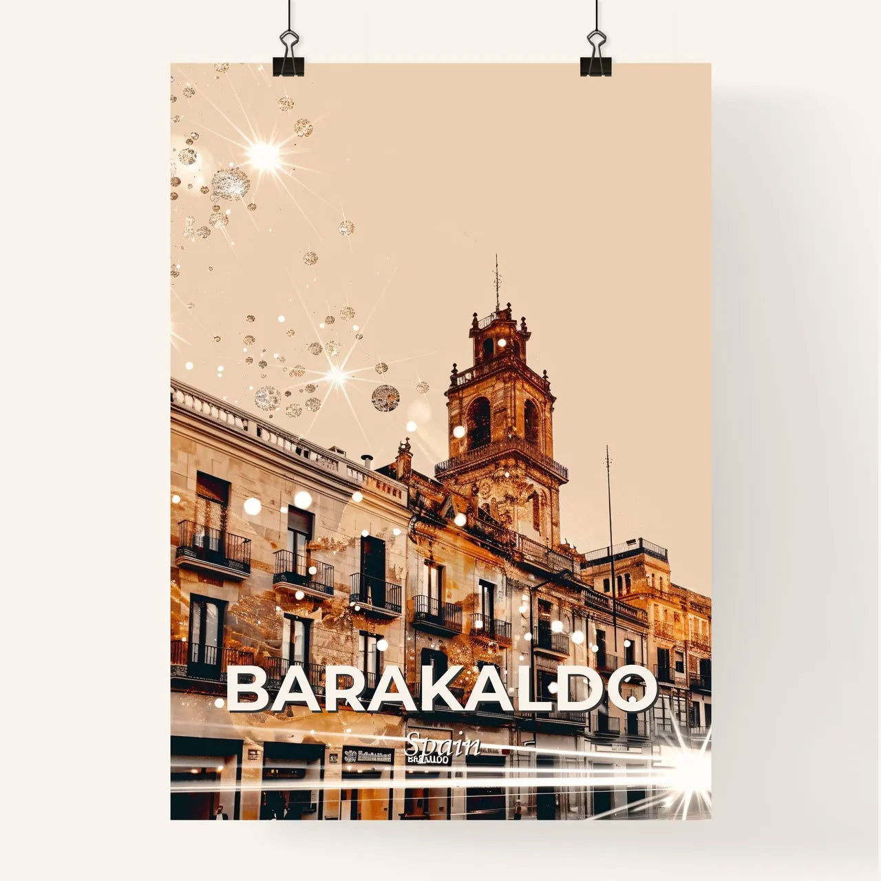 Barakaldo: City Skyline Night Lights Composite Art Poster