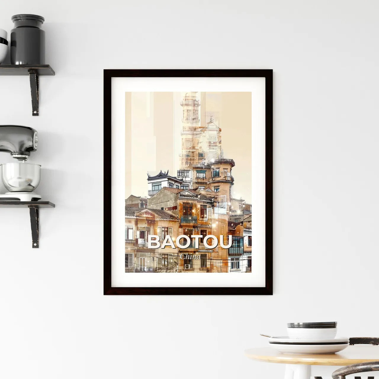 Baotou Cityscape Art: Local Icons Sparkle Framed Print