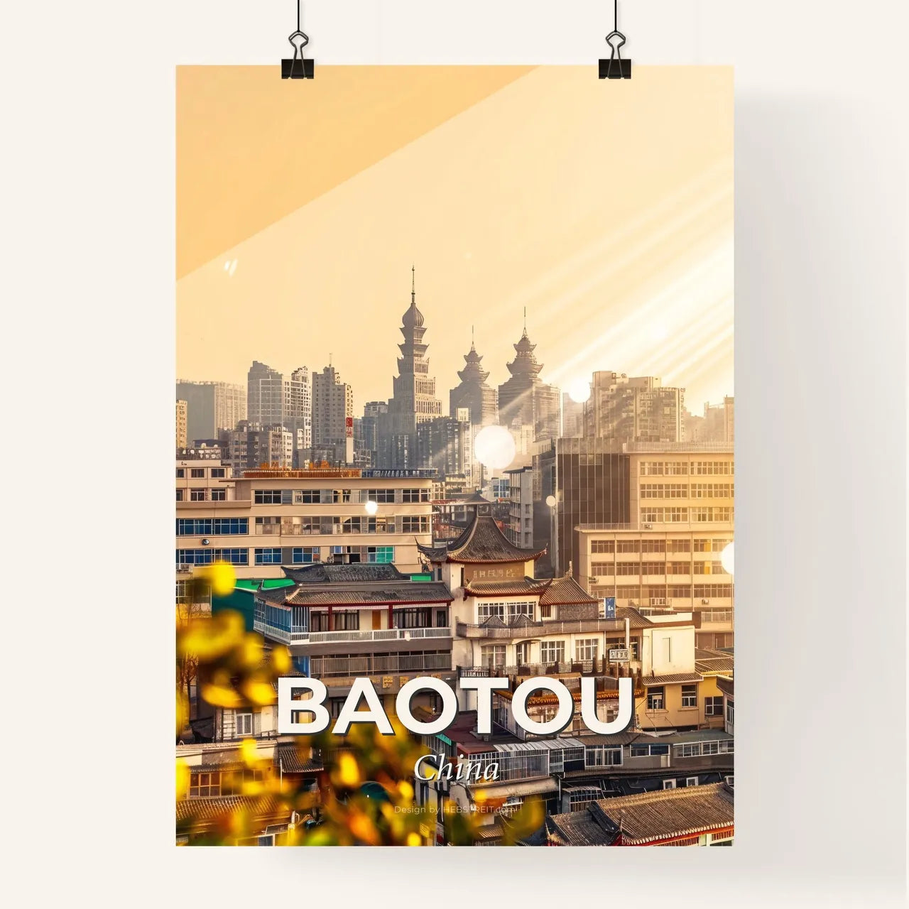Baotou Skyline Sparkles Double Exposure Art Poster Poster