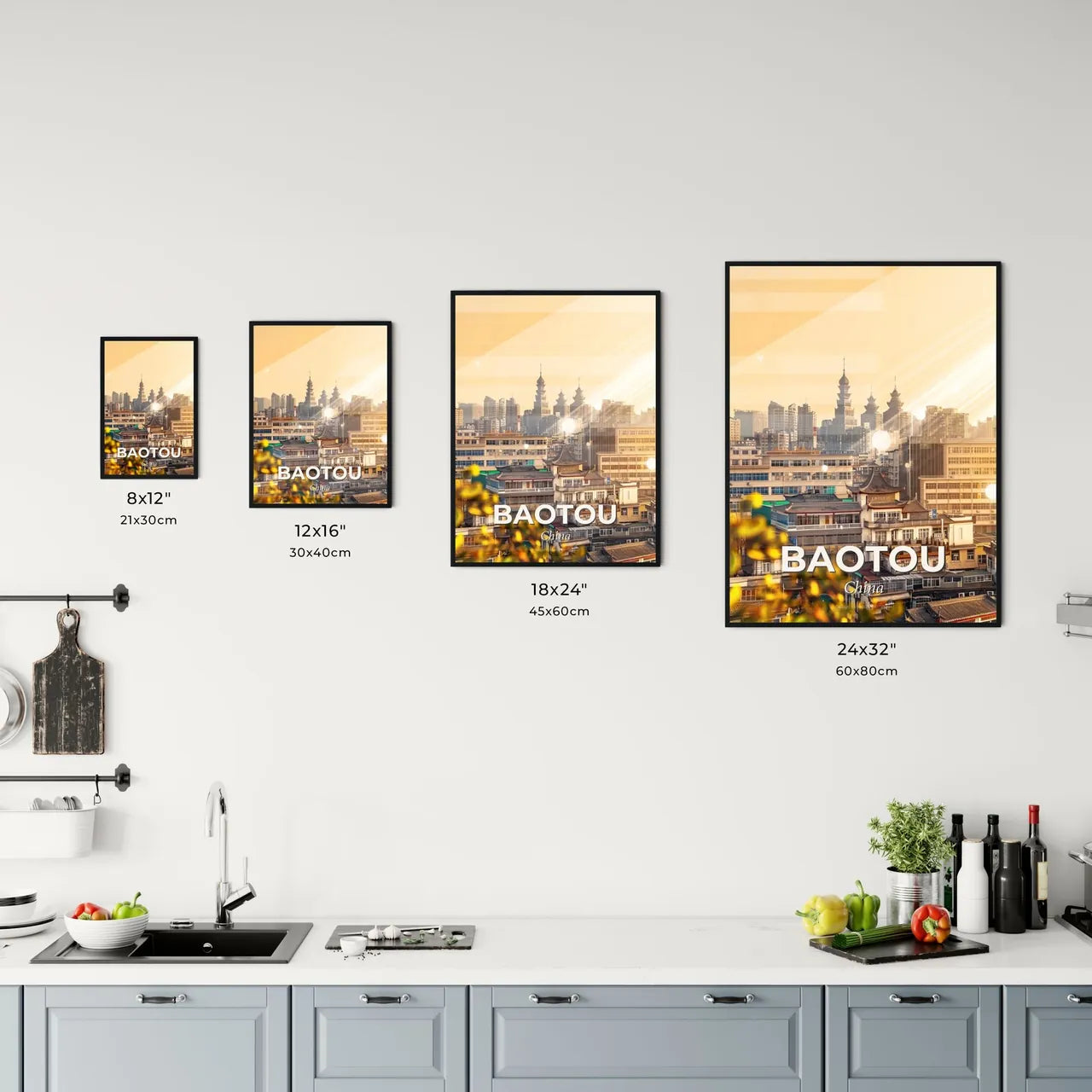 Baotou Skyline Sparkles Double Exposure Art Poster Office Art