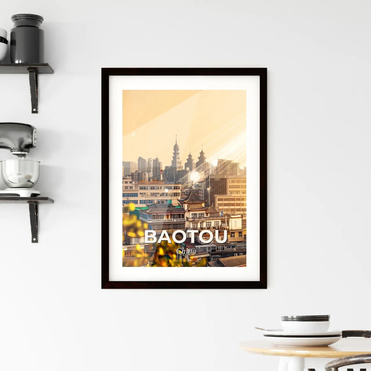 Baotou Skyline Sparkles Double Exposure Art Poster Framed Print