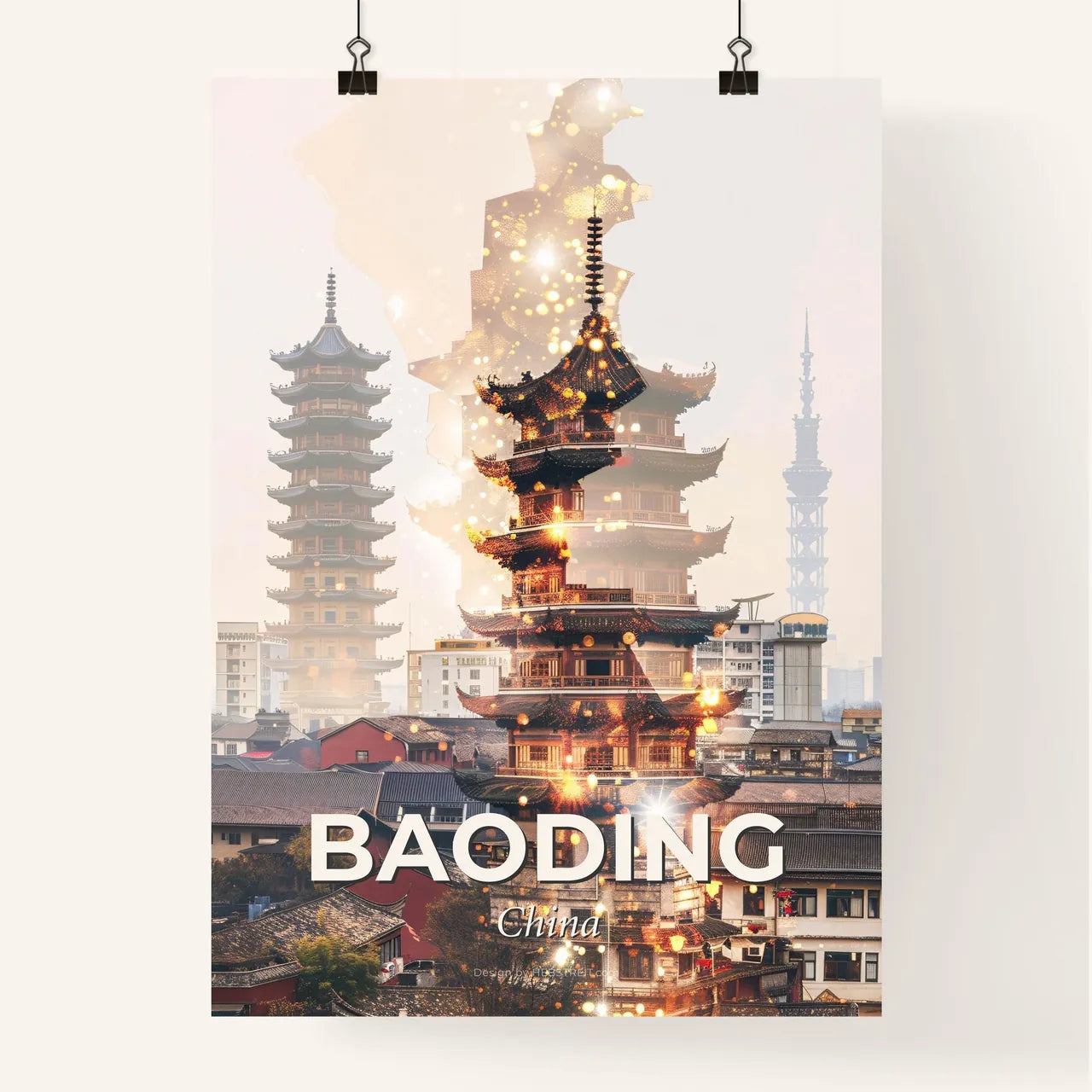 Baoding Cityscape Double Exposure Art Poster Poster