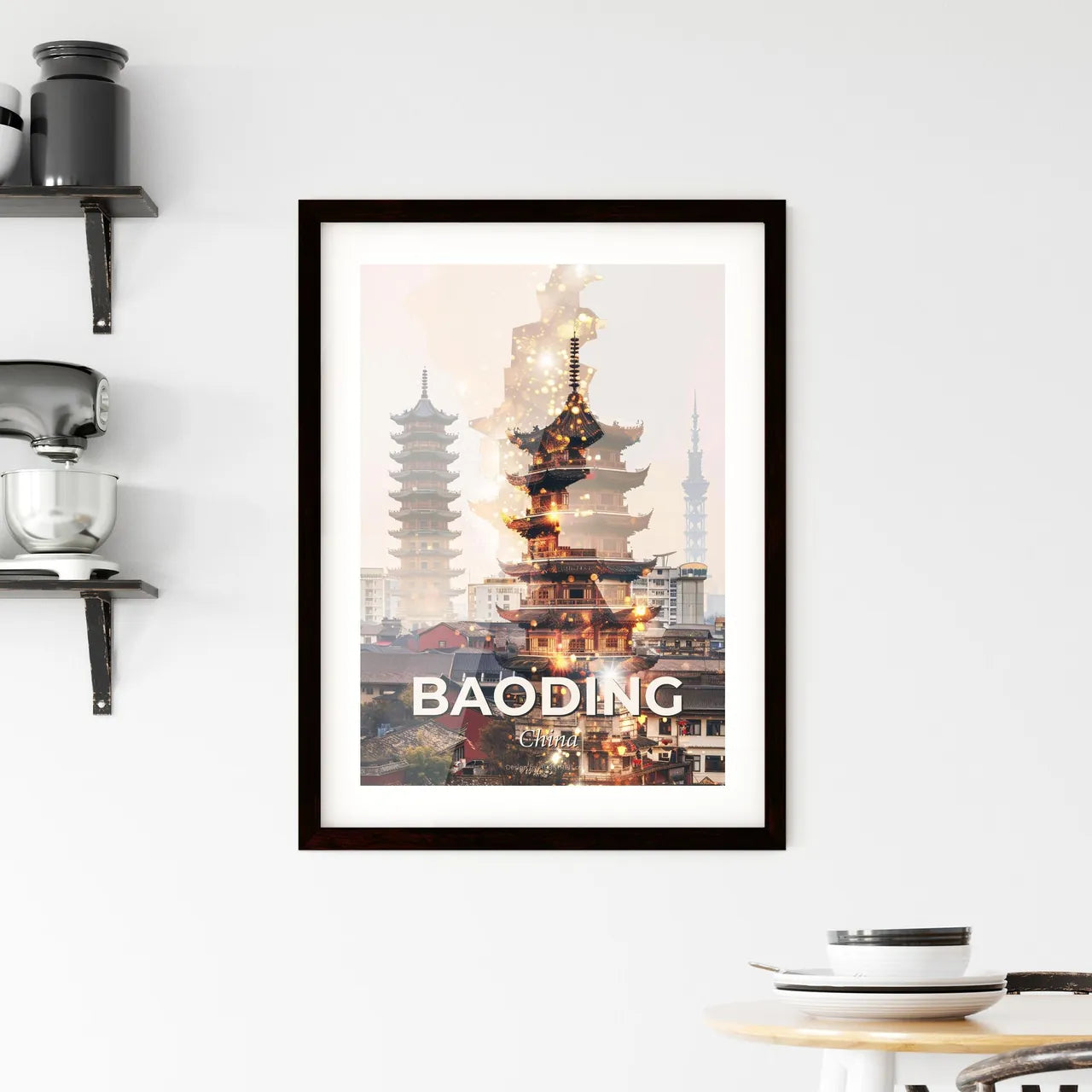 Baoding Cityscape Double Exposure Art Poster Framed Print