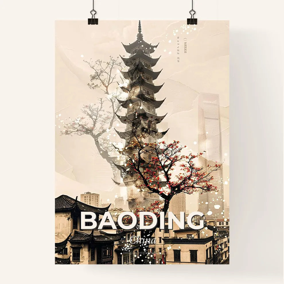 Baoding City Skyline Double Exposure Poster Art Poster