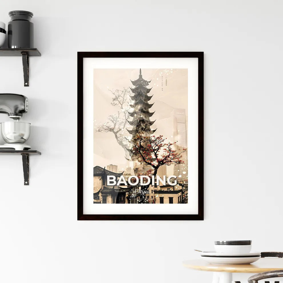 Baoding City Skyline Double Exposure Poster Art Framed Print