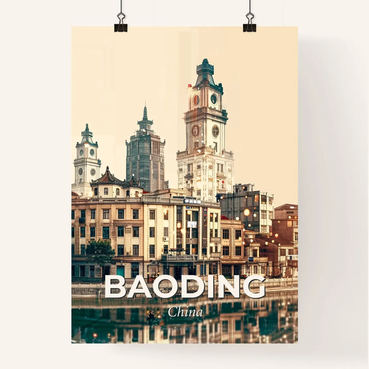Baoding City Skyline Night Panorama Poster