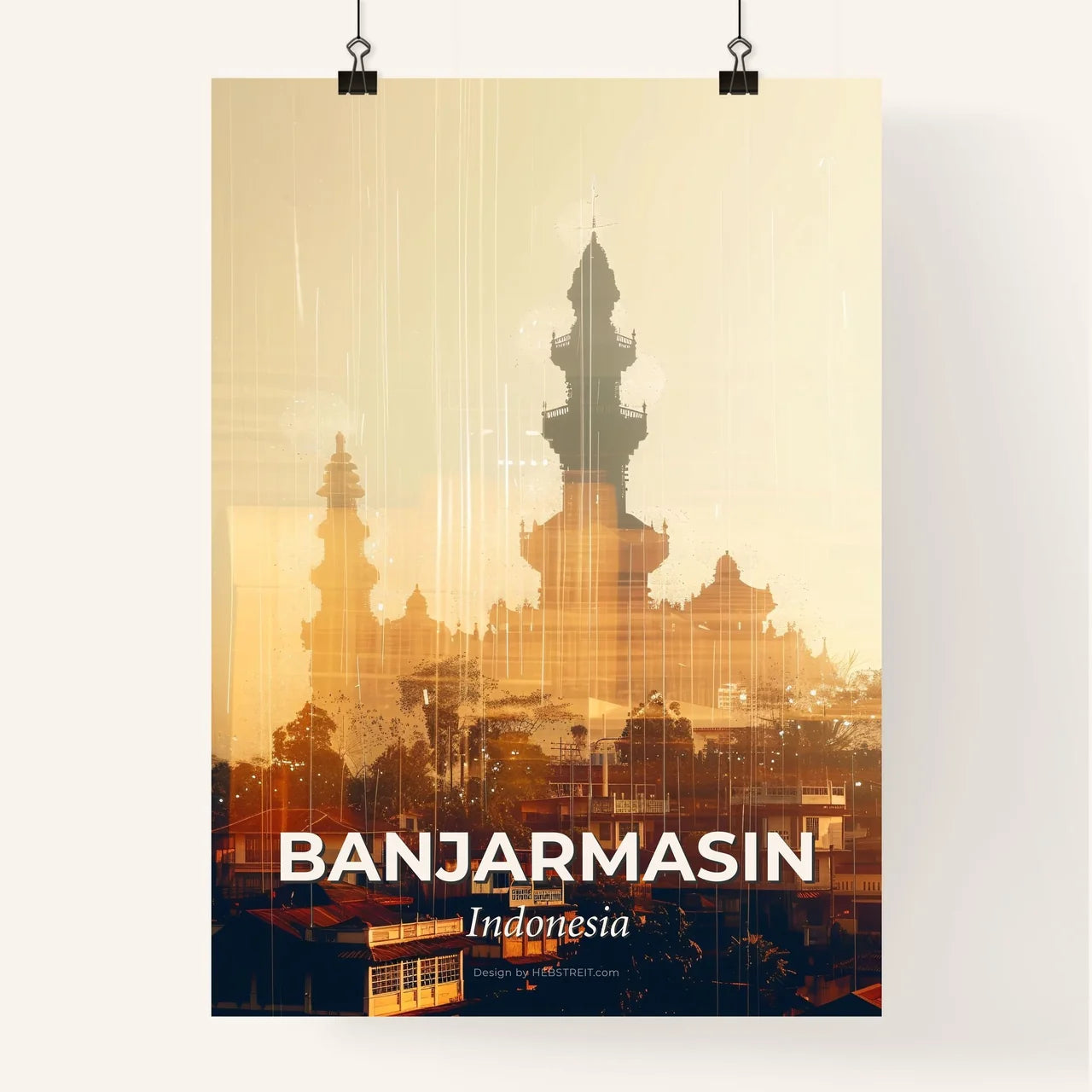 Banjarmasin Skyline Double Exposure Poster Art Poster