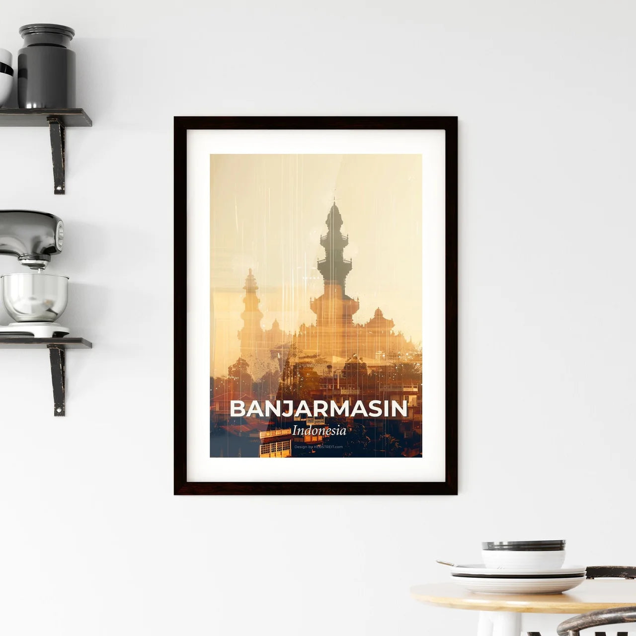 Banjarmasin Skyline Double Exposure Poster Art Framed Print