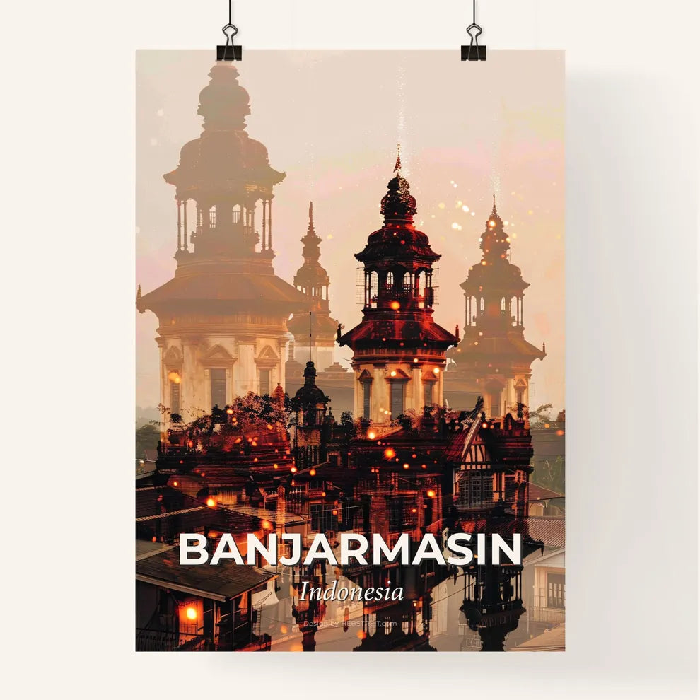 Banjarmasin Indonesia Double Exposure Skyline Artwork Poster