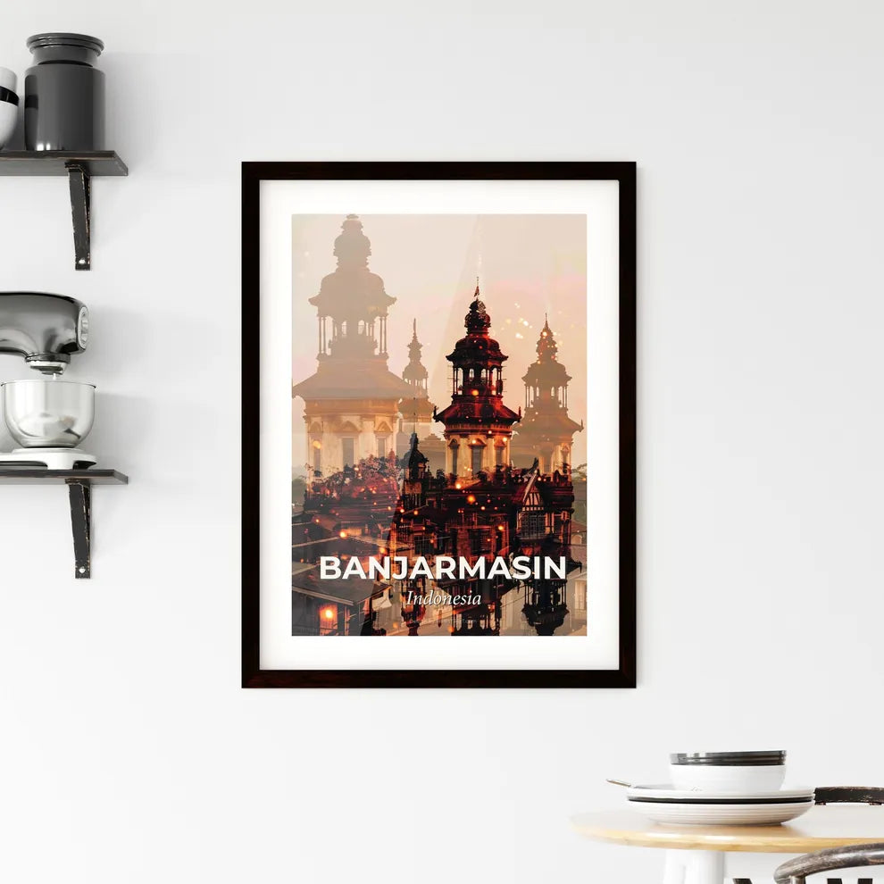 Banjarmasin Indonesia Double Exposure Skyline Artwork Framed Print