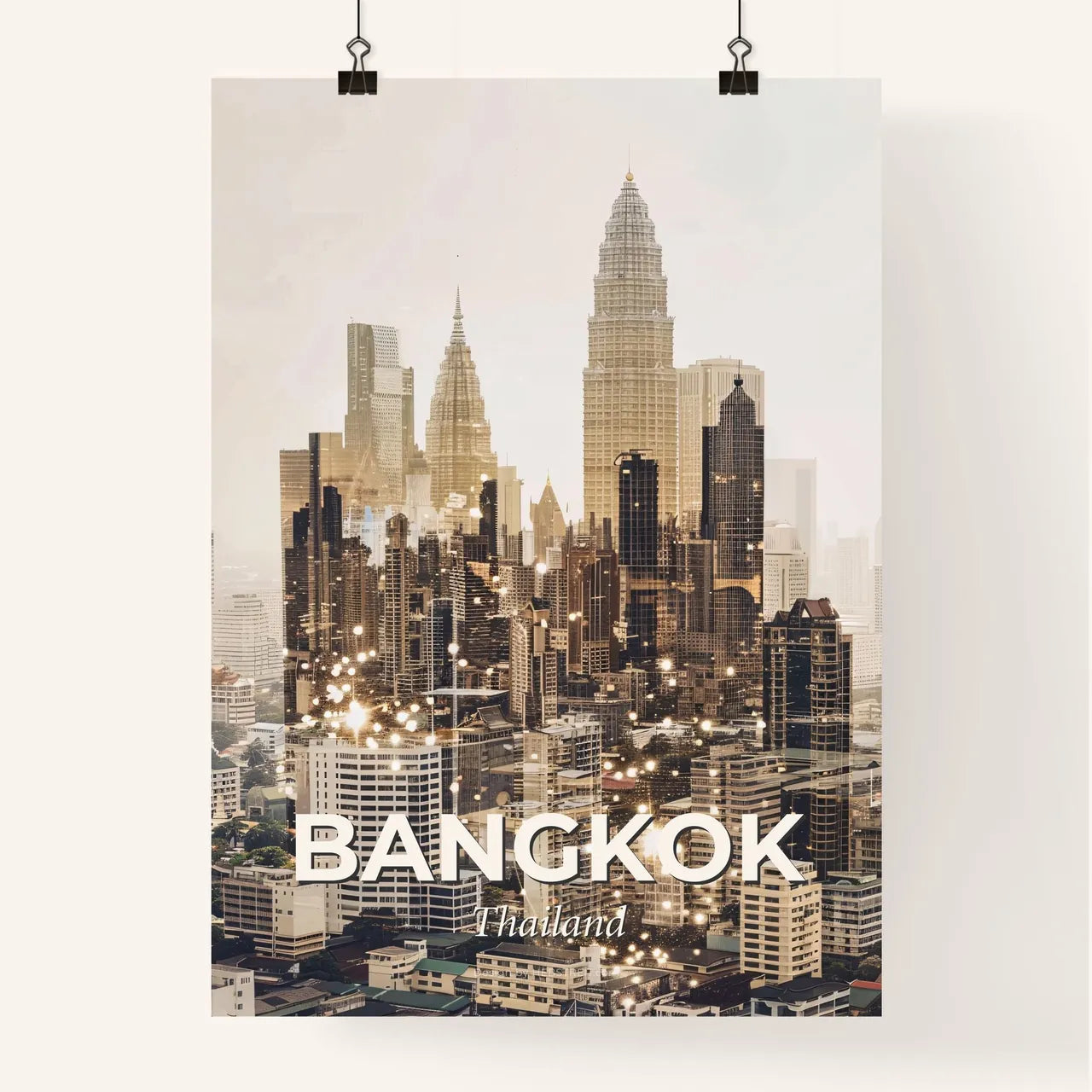 Bangkok Skyline City Double Exposure Art Poster Poster